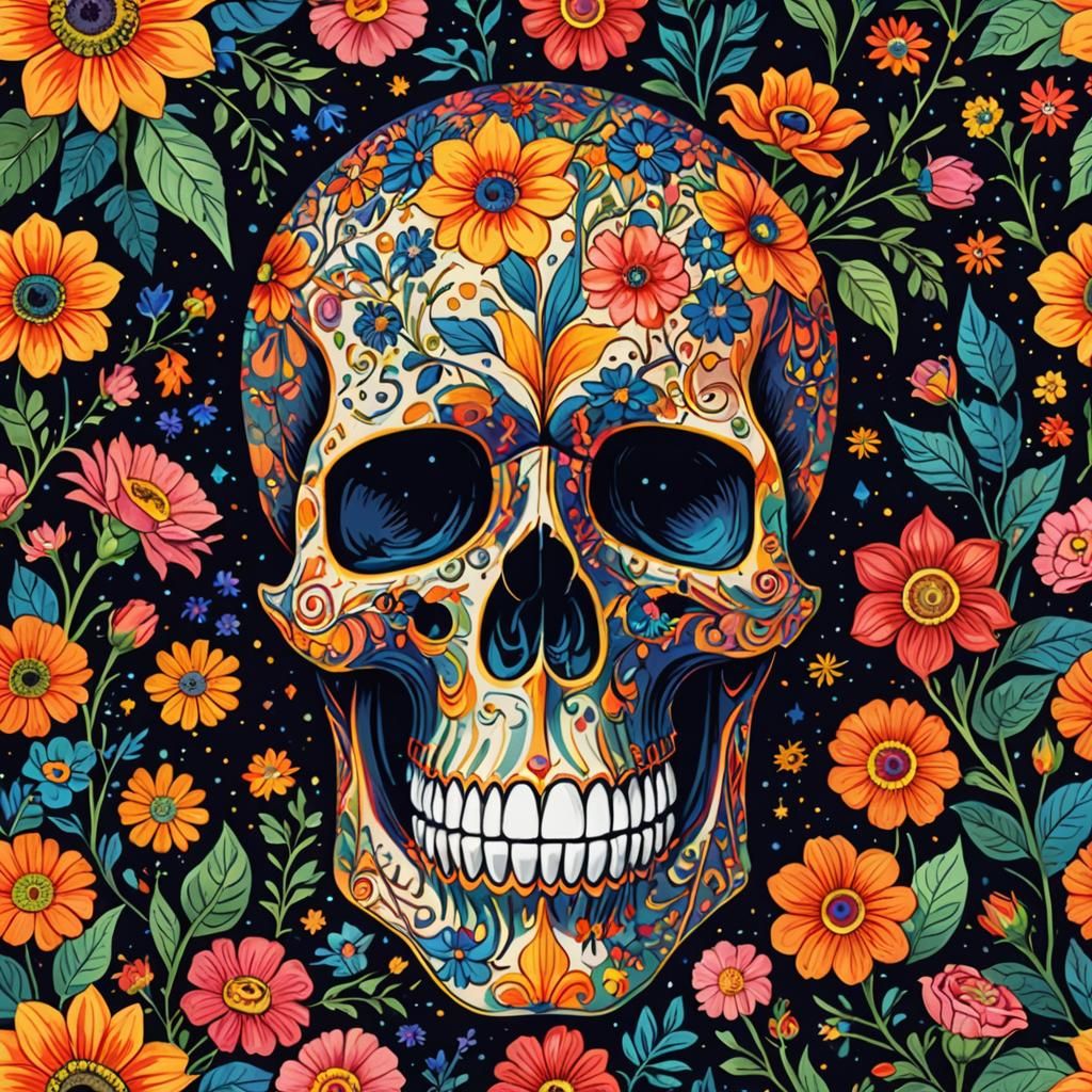 Fauvist Skull with Constellation Flowers