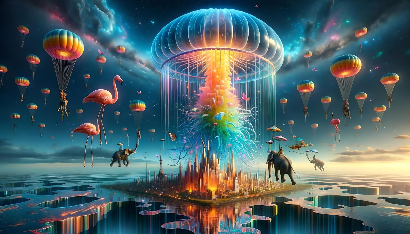 Neon Jellyfish Above Floating Circus