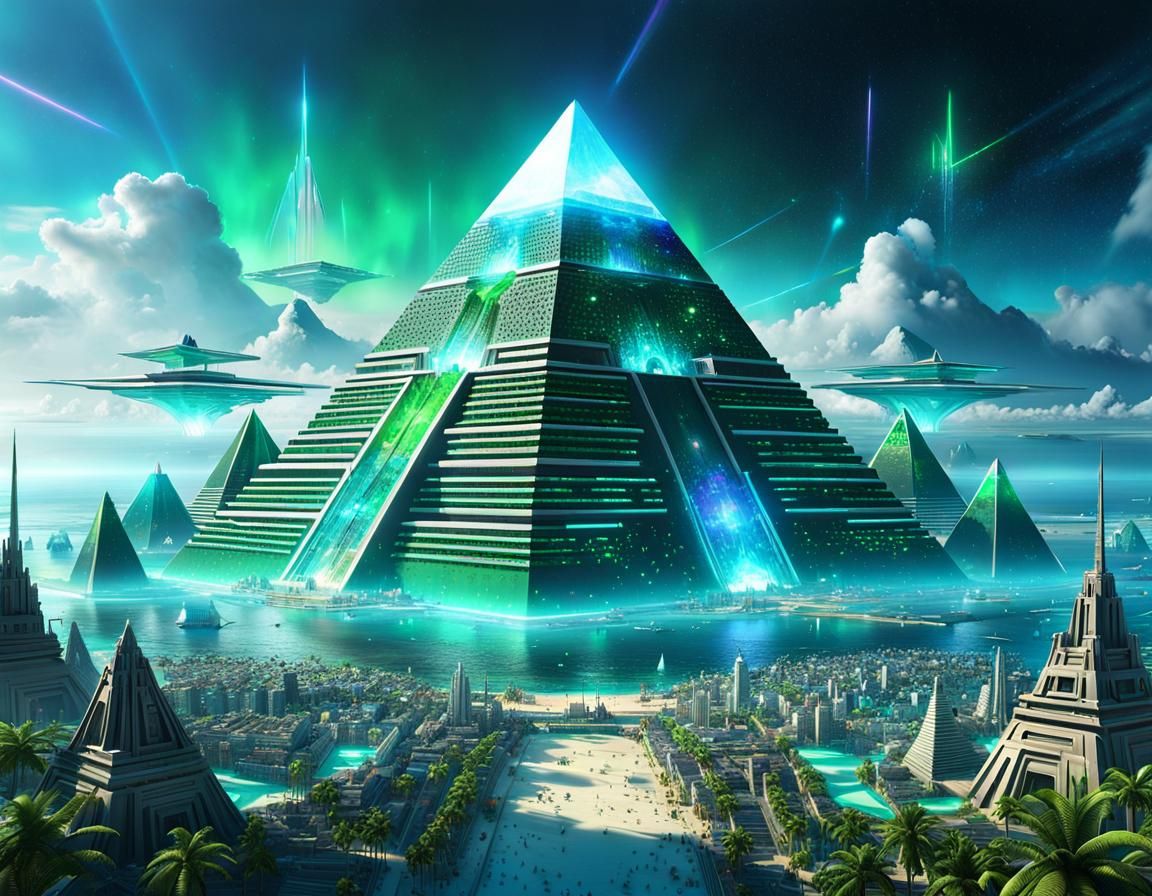 Futuristic Sci-Fi Pyramid City by the Sea