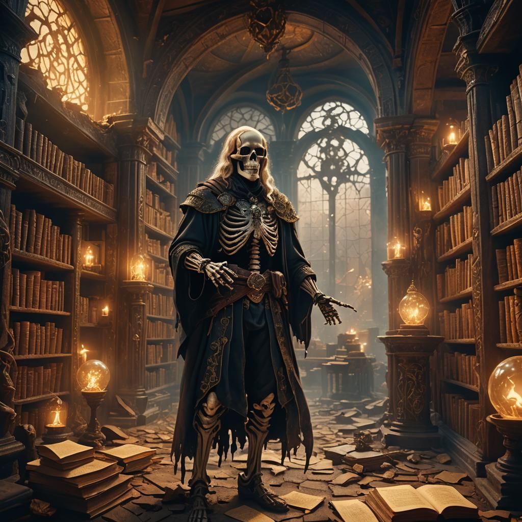 Skeleton Wizard in Mystical Library Concept Art