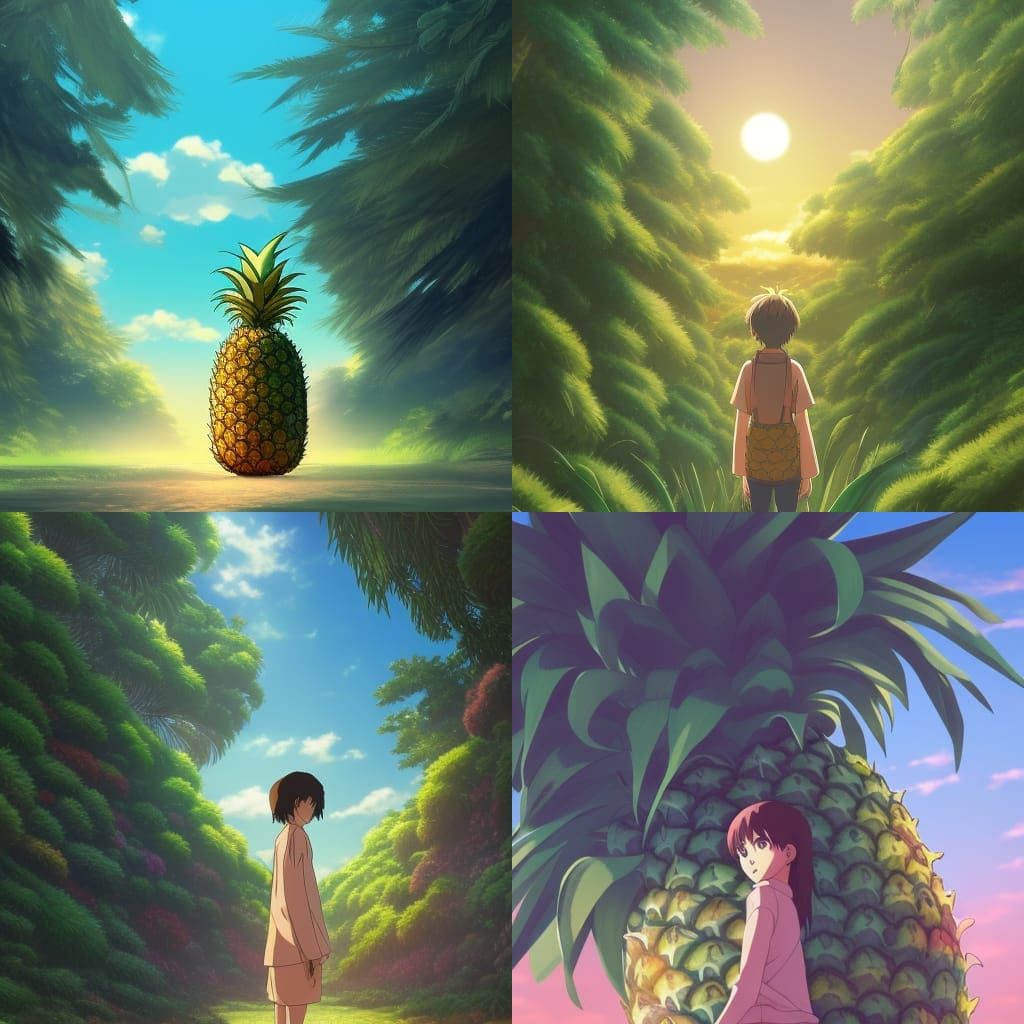 Giant Pineapple in Ghibli Anime Style
