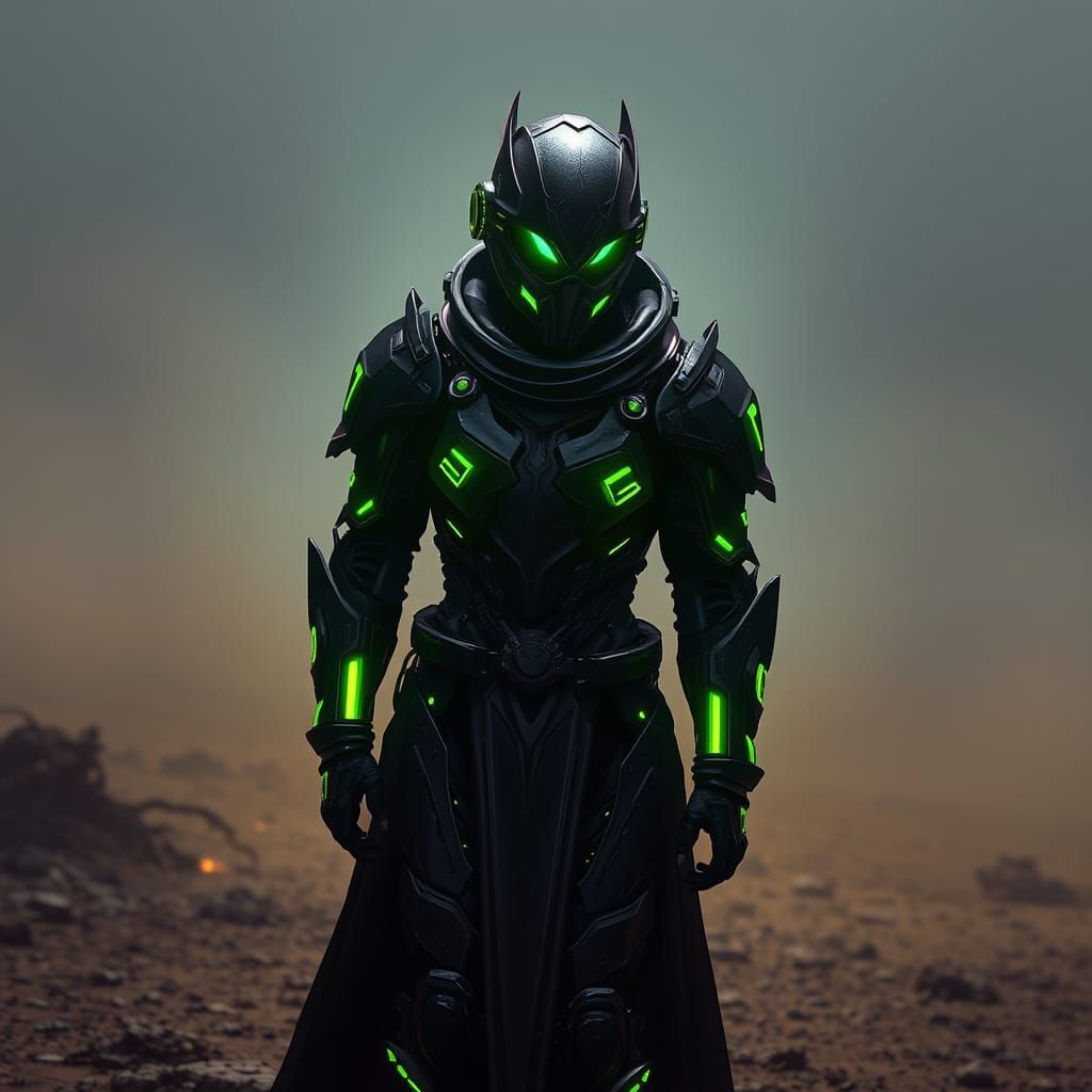Dark Fantasy Warrior in Black and Green Armor