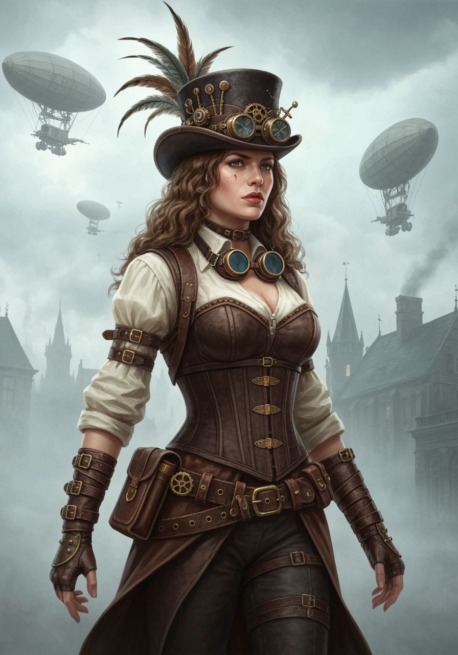 Steampunk Traveler in Victorian City Concept Art
