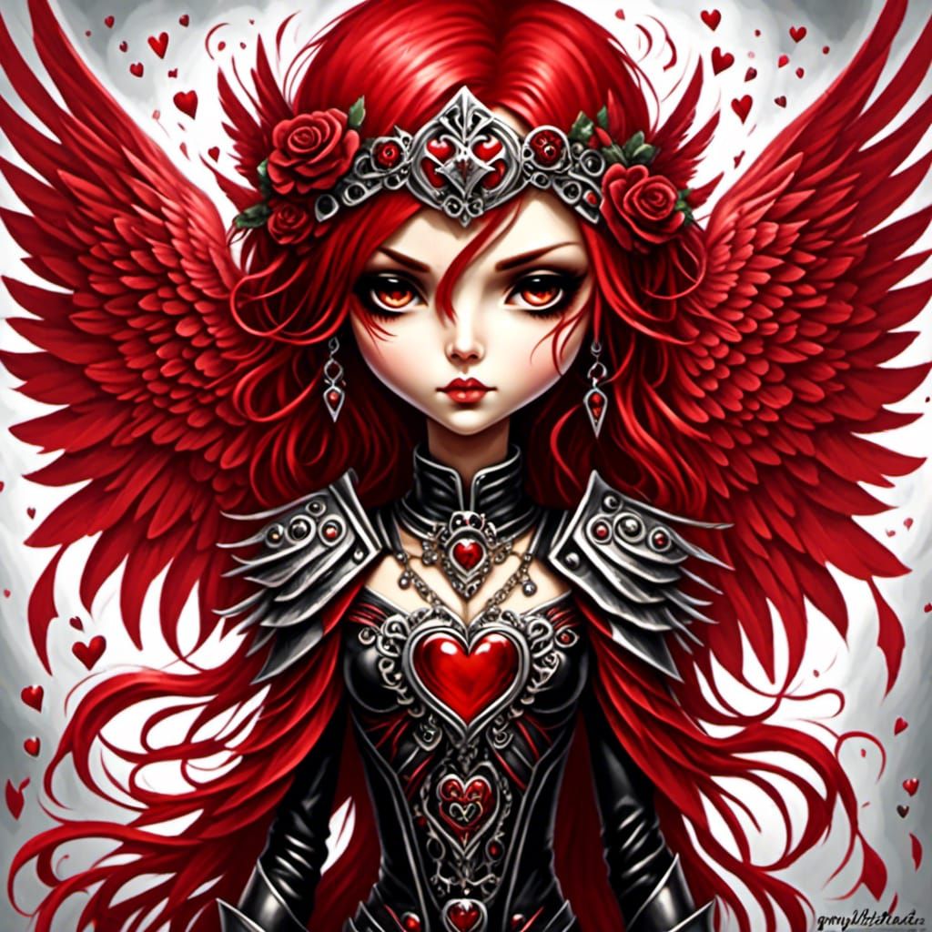 Chibi Angel with Red Wings of Love