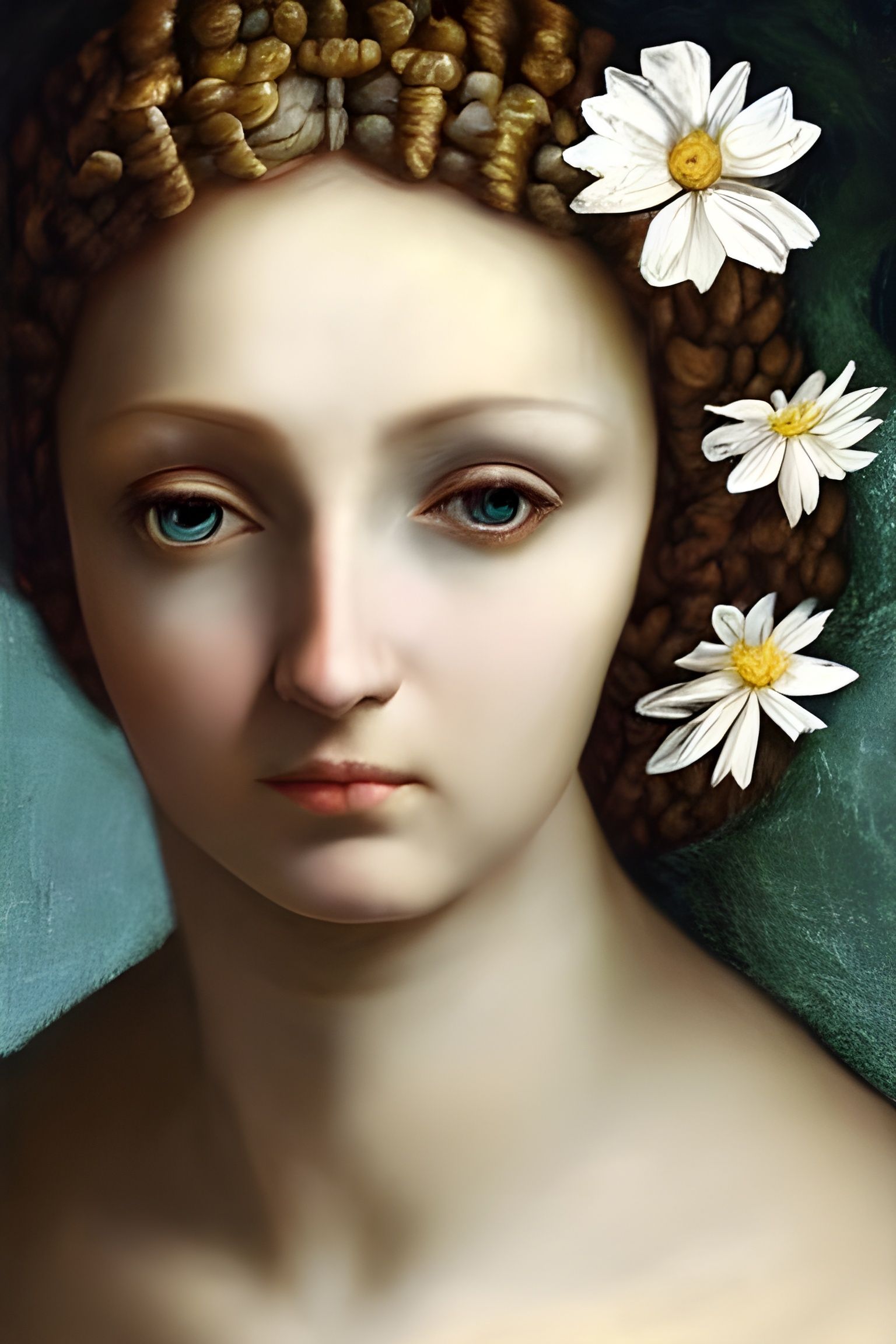 Mythological Woman Portrait with Flowers in Classicism Style