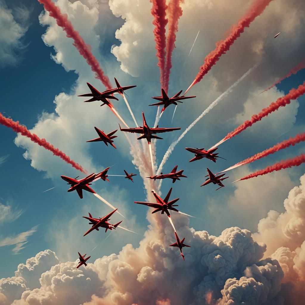 Red Arrows Heart Formation in Digital Matte Painting Style