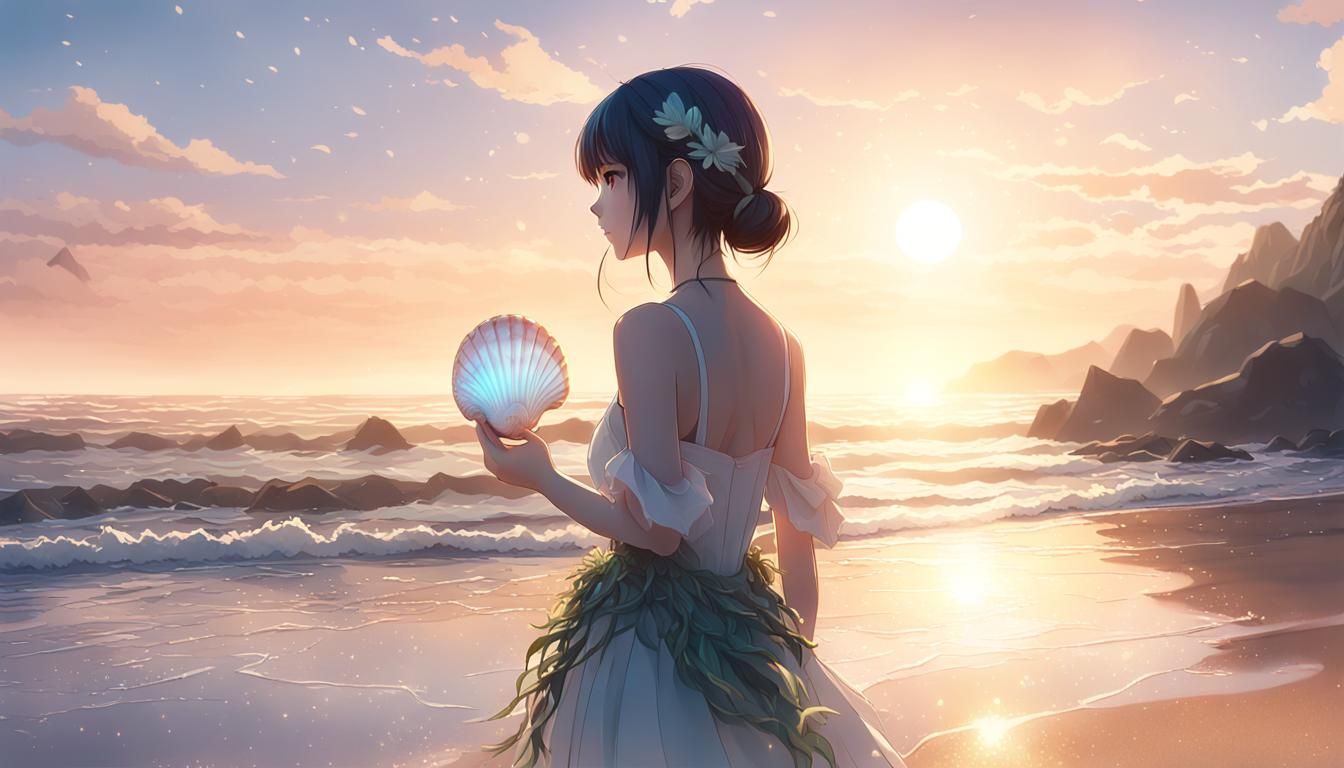 Attractive Anime Lady on Beach in 3D Art