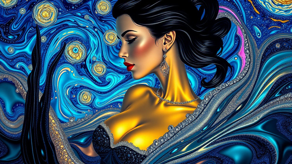 Fluid Silhouettes: A Starry Night Digital Art