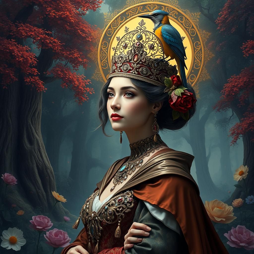 Regal Lady with Bird, Rococo Fantasy Art