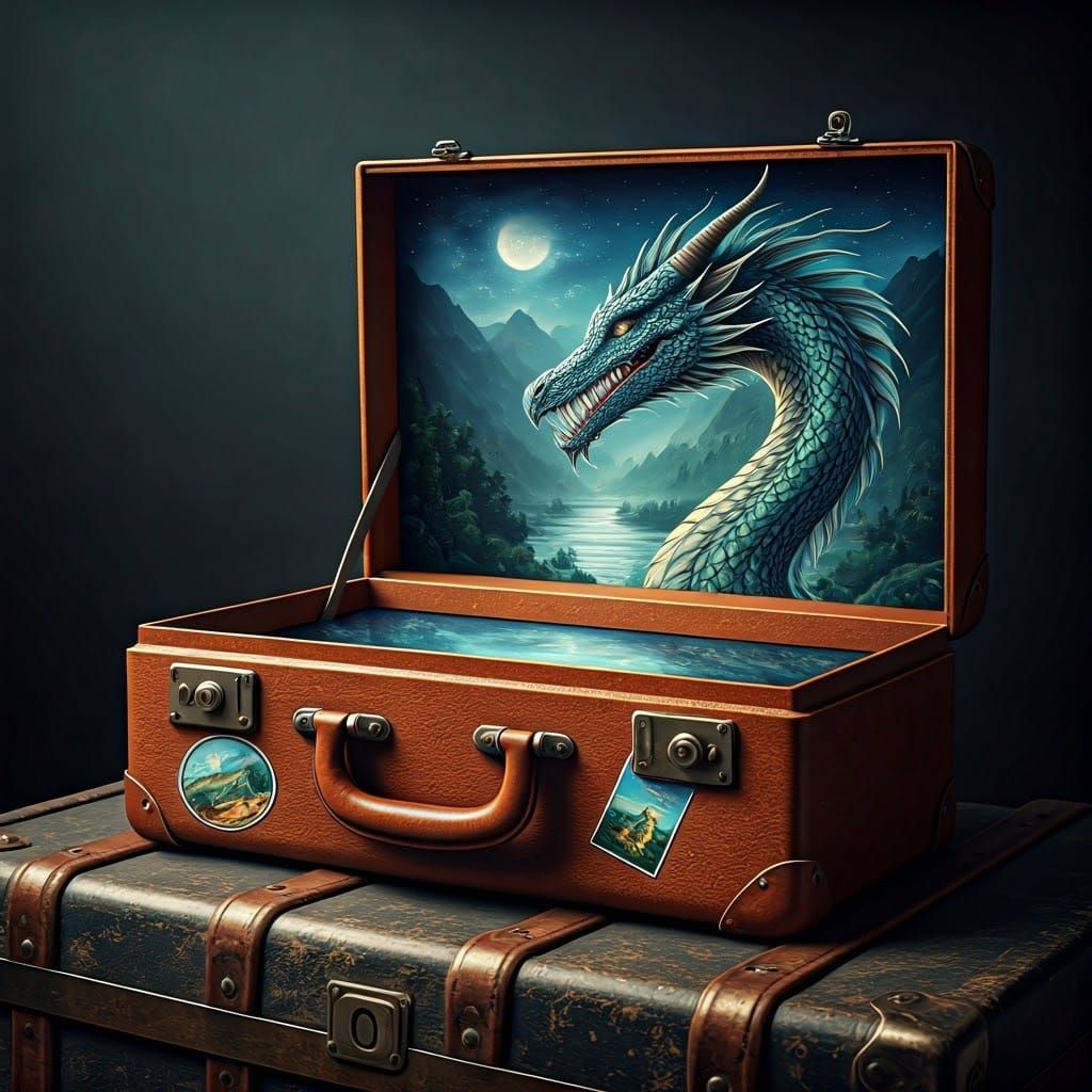 Vintage Suitcase Portal to a Dragon Fantasy World