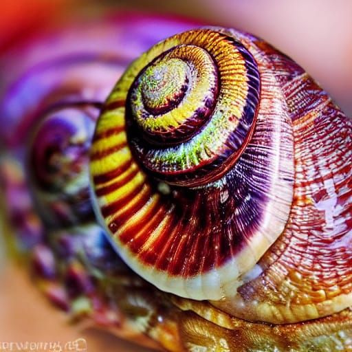 Macro Photograph of Snail with Iridescent Shell