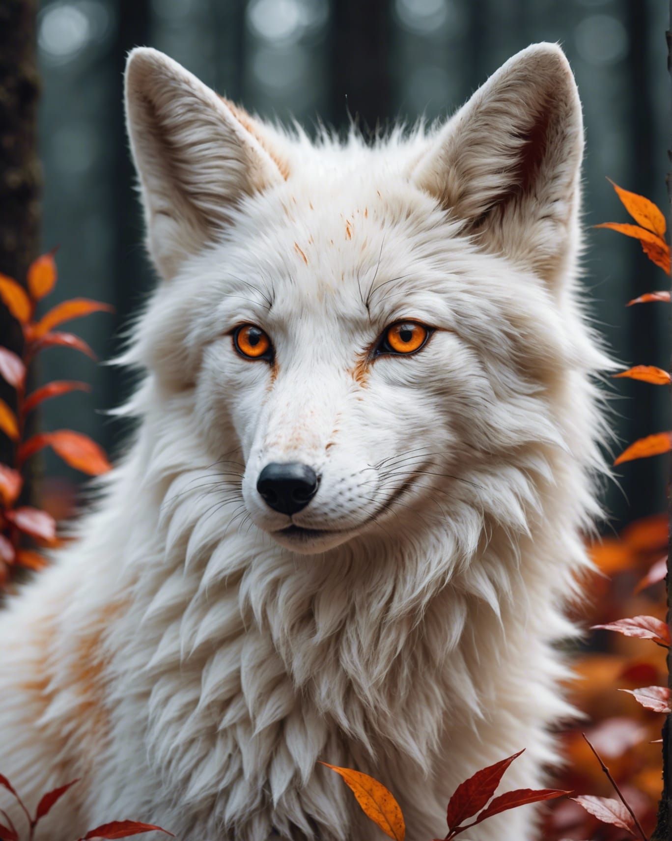 Fantasy White Fox with Golden Details