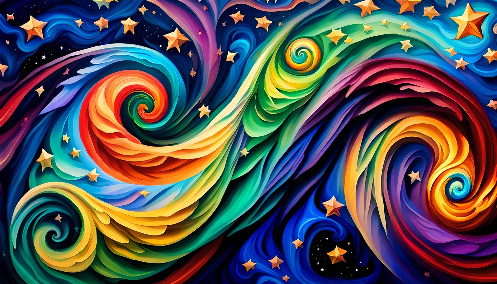 Swirling Star Beings in Impasto Oil Paint