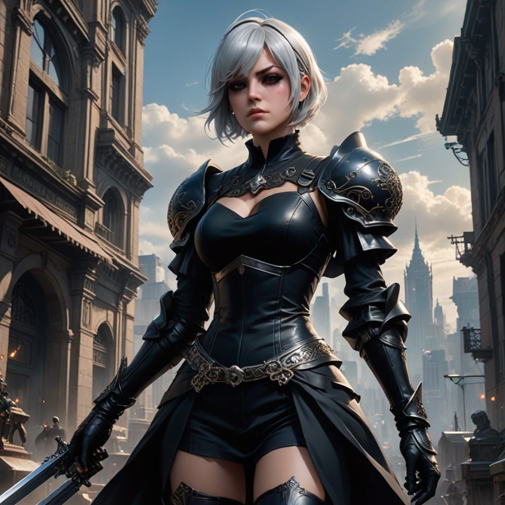 Super Realistic 2B from NieR: Automata in Gothic Attire
