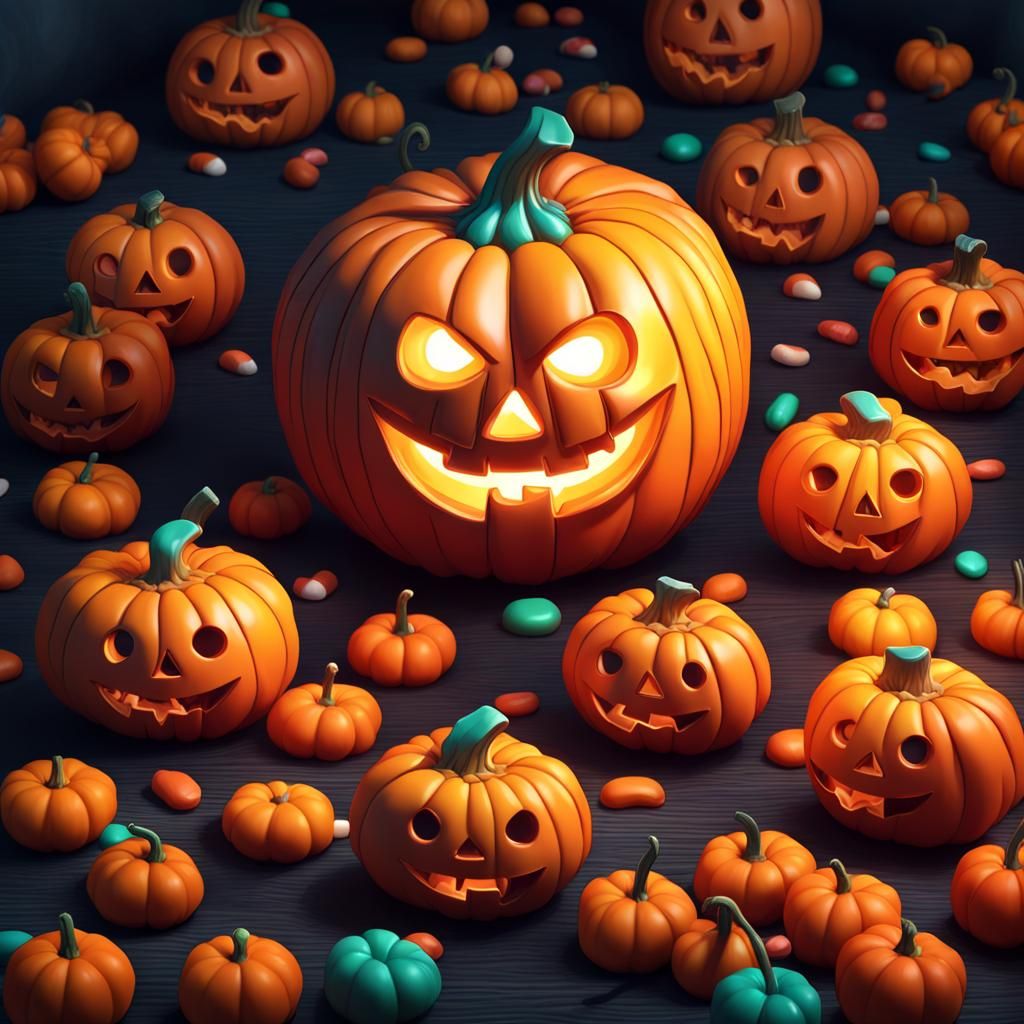 Spooky Jack-o'-Lantern in Candy Art Style