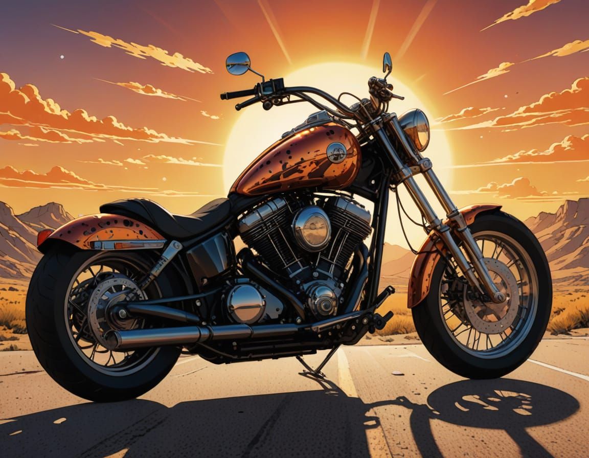 Cyberpunk Chopper Bike on Desert Highway