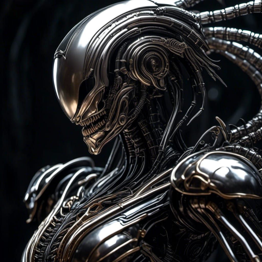 Xenomorph Robot Close-Up: Biomechanical Sci-Fi Concept Art