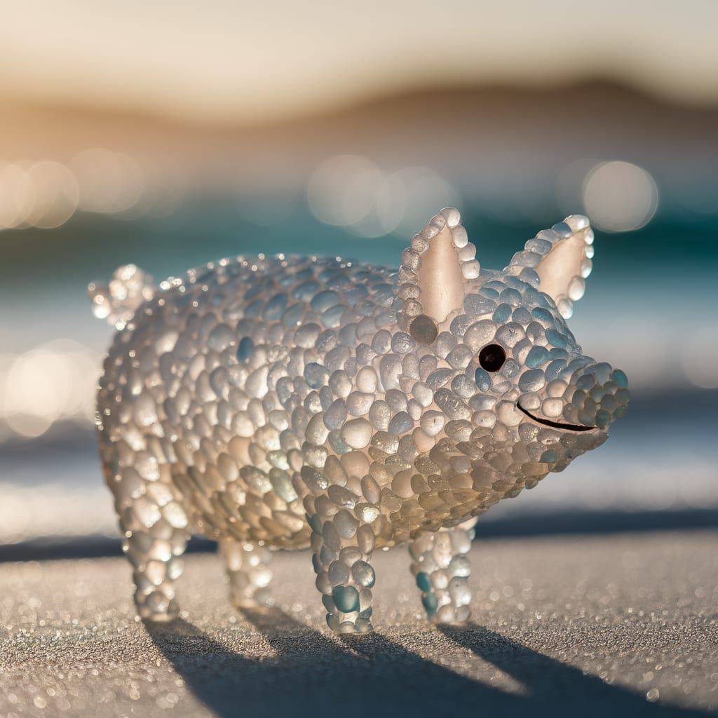 Sea Glass Pig Sculpture in Warm Sunlight