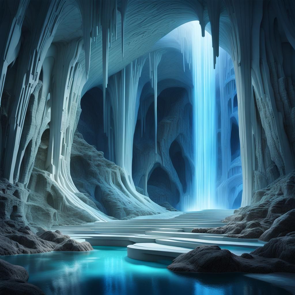 Underground Cave Habitat with Luminous Columns