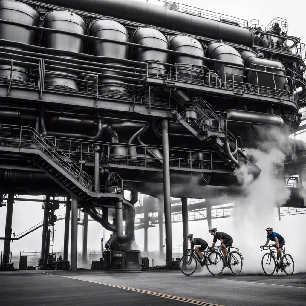 Detailed Photograph of Steaming Factory Equipment