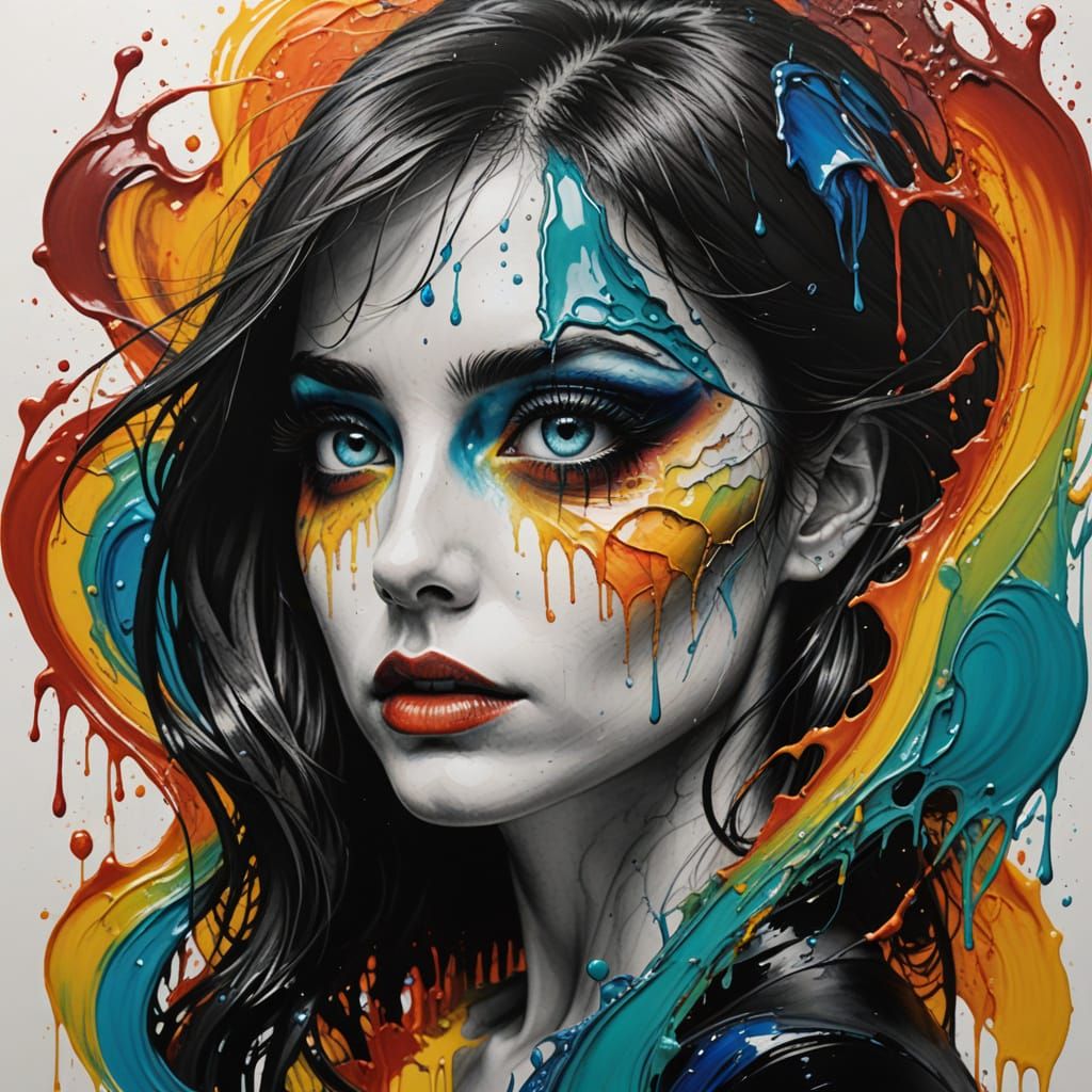 Emotional Eye with Colorful Teardrop in Charcoal Style