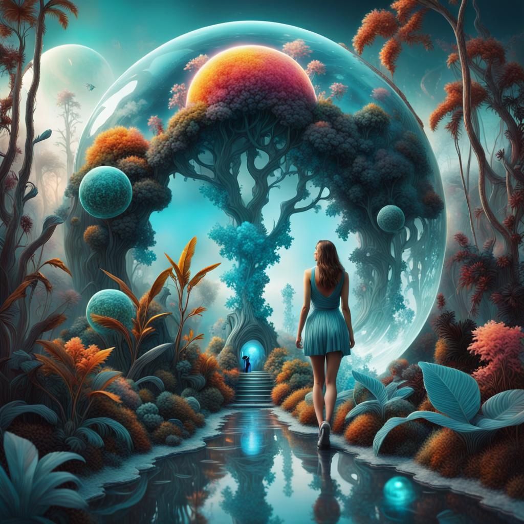 Bioluminescent Alien World with Hybrid Women in 3D