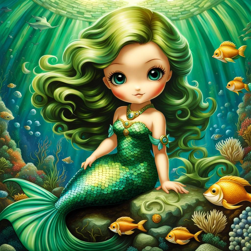 Chibi Mermaid in Atlantis, a Surrealist Mosaic