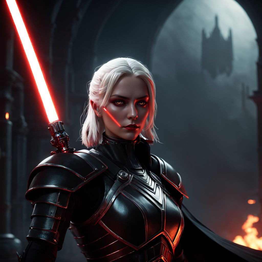 Epic Sith Warrioress Wields Crimson Lightsaber in 8K 3D