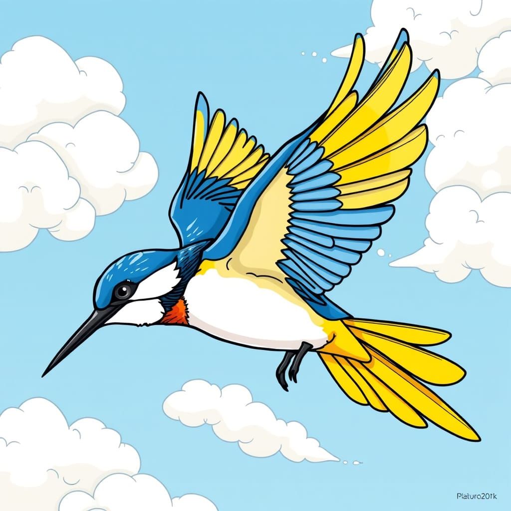 Two-Headed Bird in Flight: Surreal Pop Art