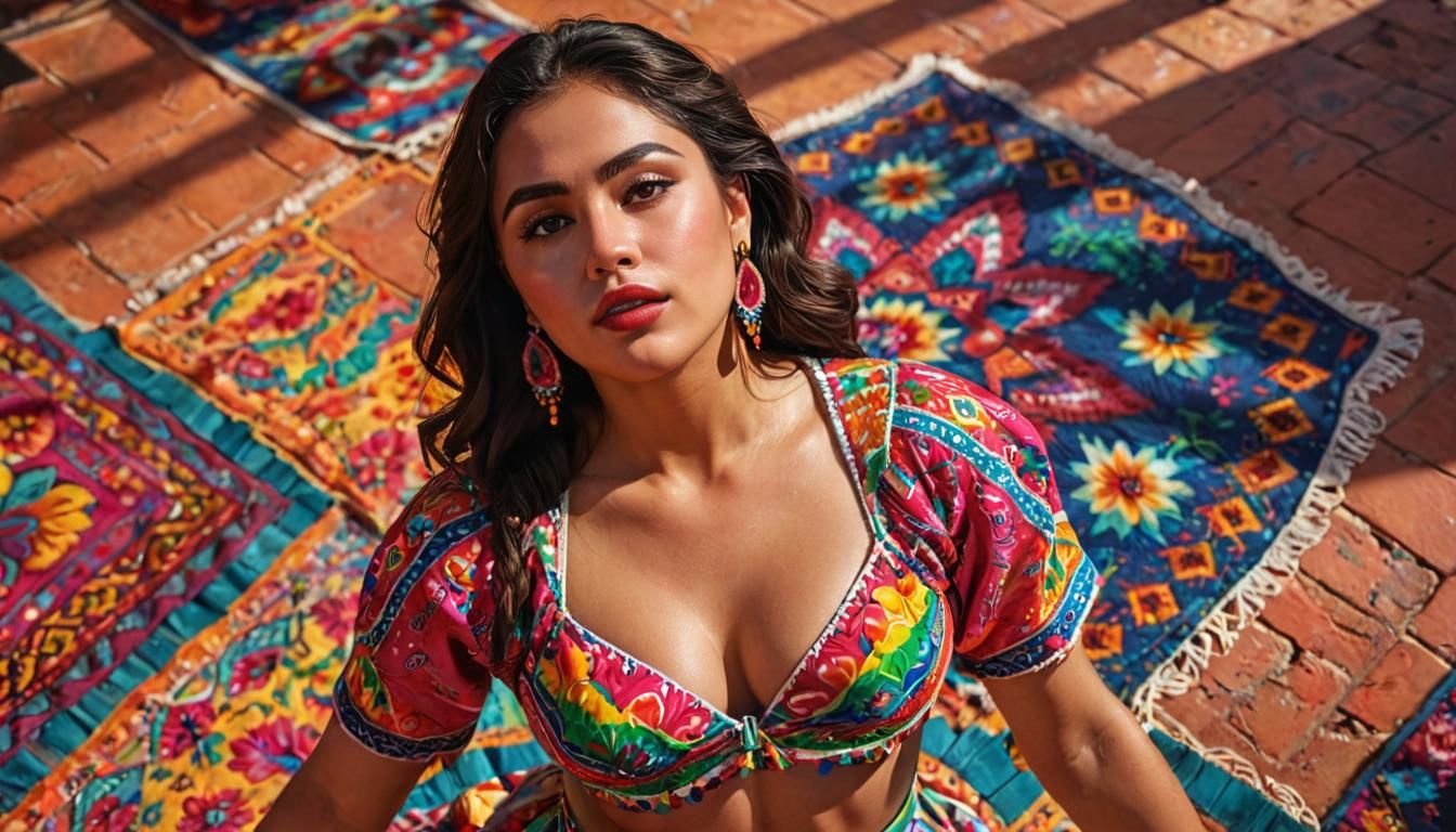 Athletic Mexican Woman in Vibrant Digital Art