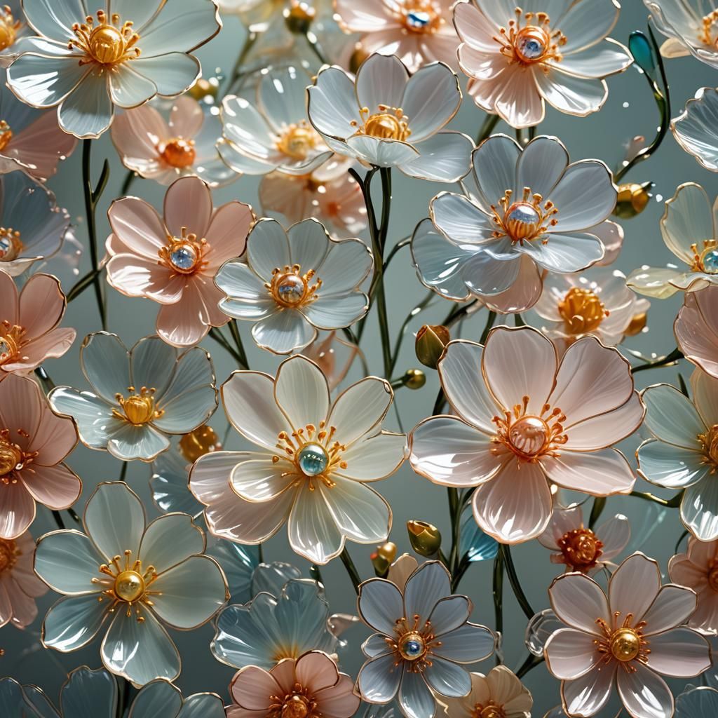 Enamel Glass Flowers in Hyper-Realistic Still Life