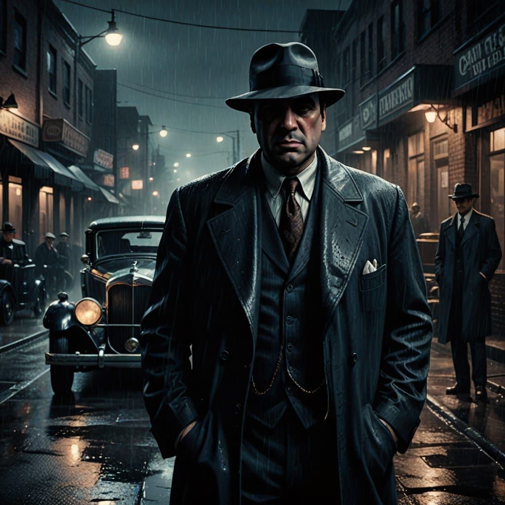 Al Capone in Vintage Car: Noir Concept Art