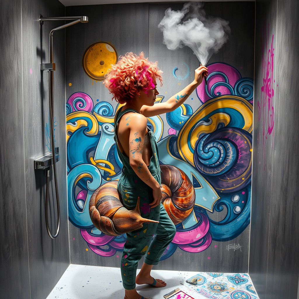 Graffiti Artist Paints Shower Mural in Hyperrealism Style