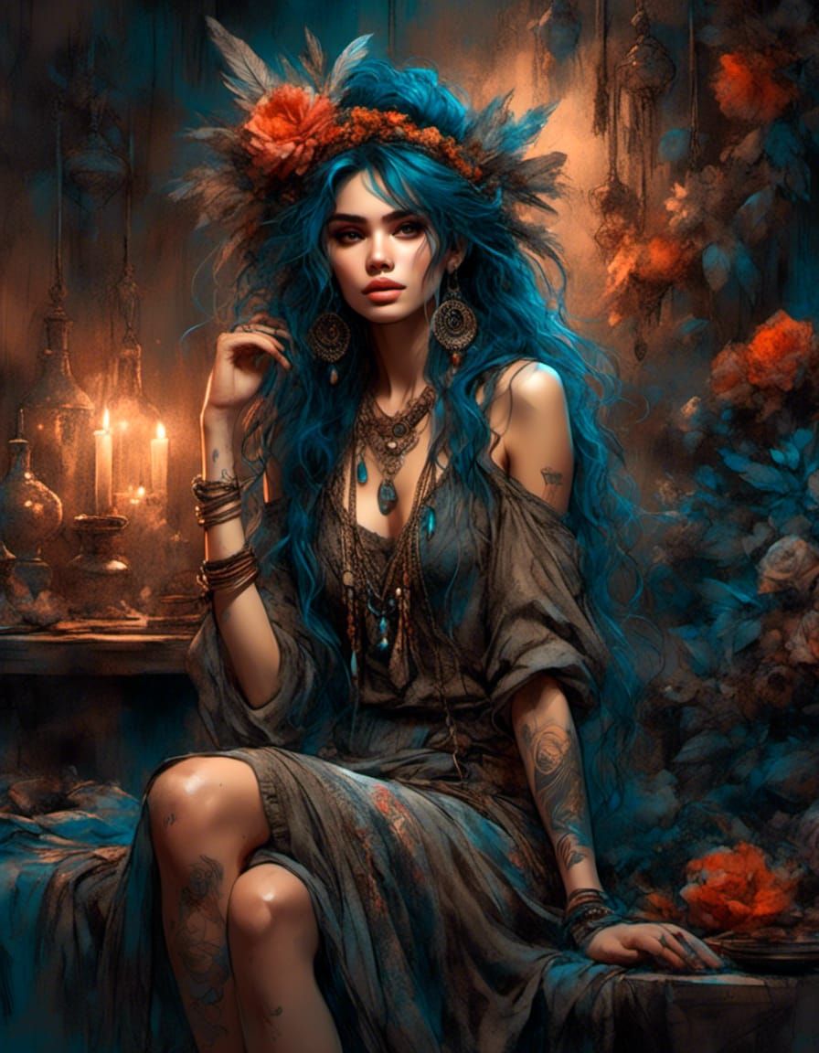 Bohemian Beauty: Grungy Gypsy in Anime Comic Style