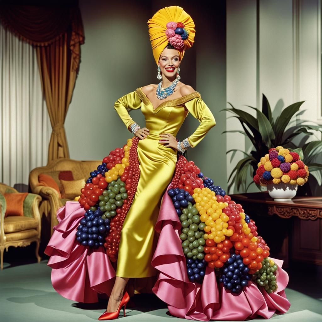 Carmen Miranda Fashionista in Embellished Gown