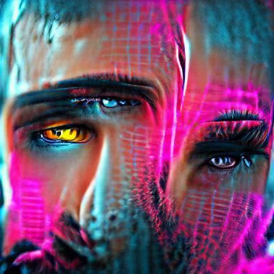 Attractive Man with Brown Eyes in Cyberpunk Style