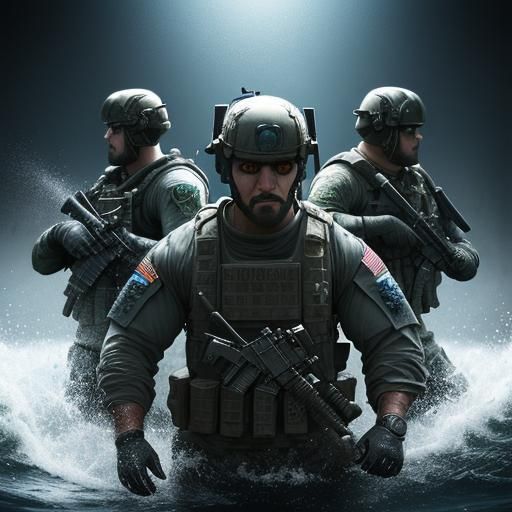 Seal Team 6 in Hyperrealistic Splash Art Style