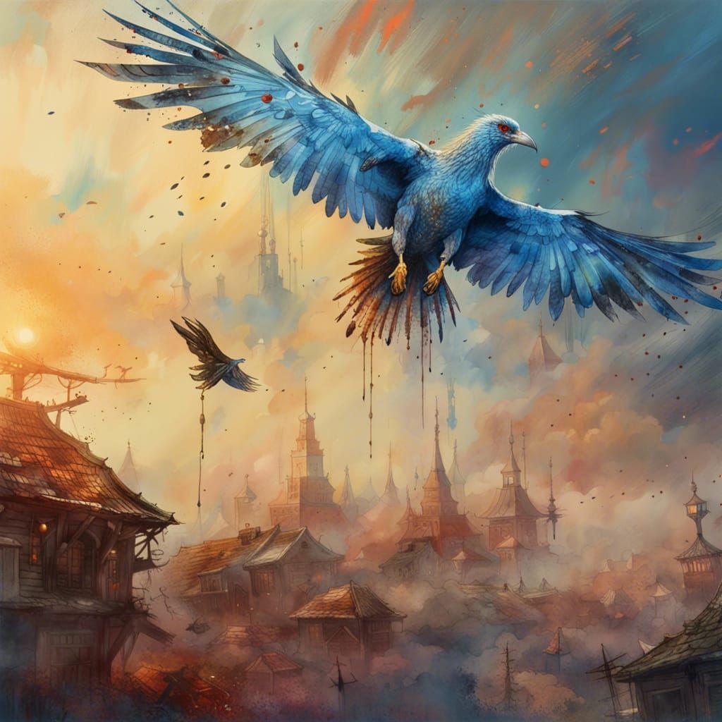 Bird Ascending: Detailed Watercolor Painting