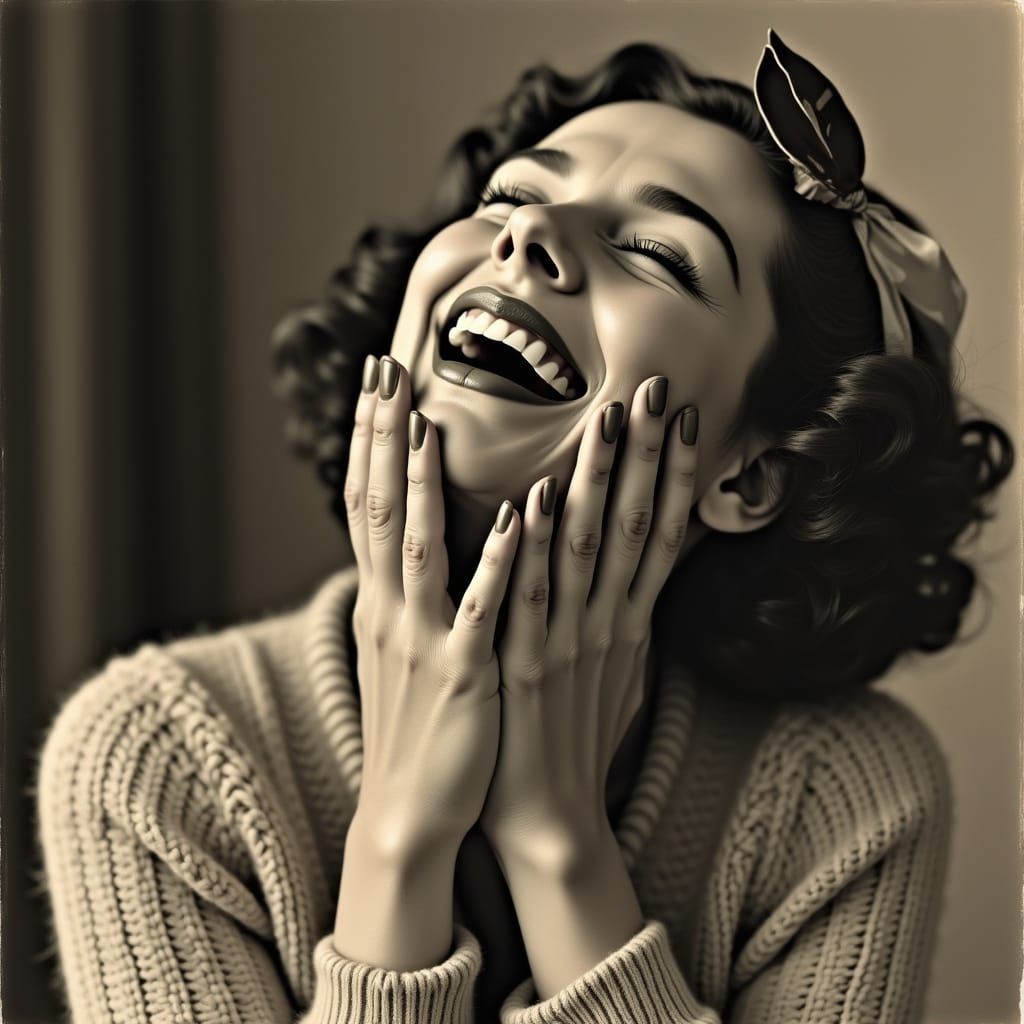 Laughing Woman in Vintage Photographic Style