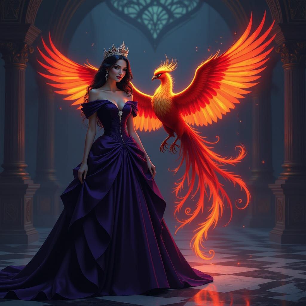 Evil Princess and Majestic Phoenix in Dark Fantasy Digital P...