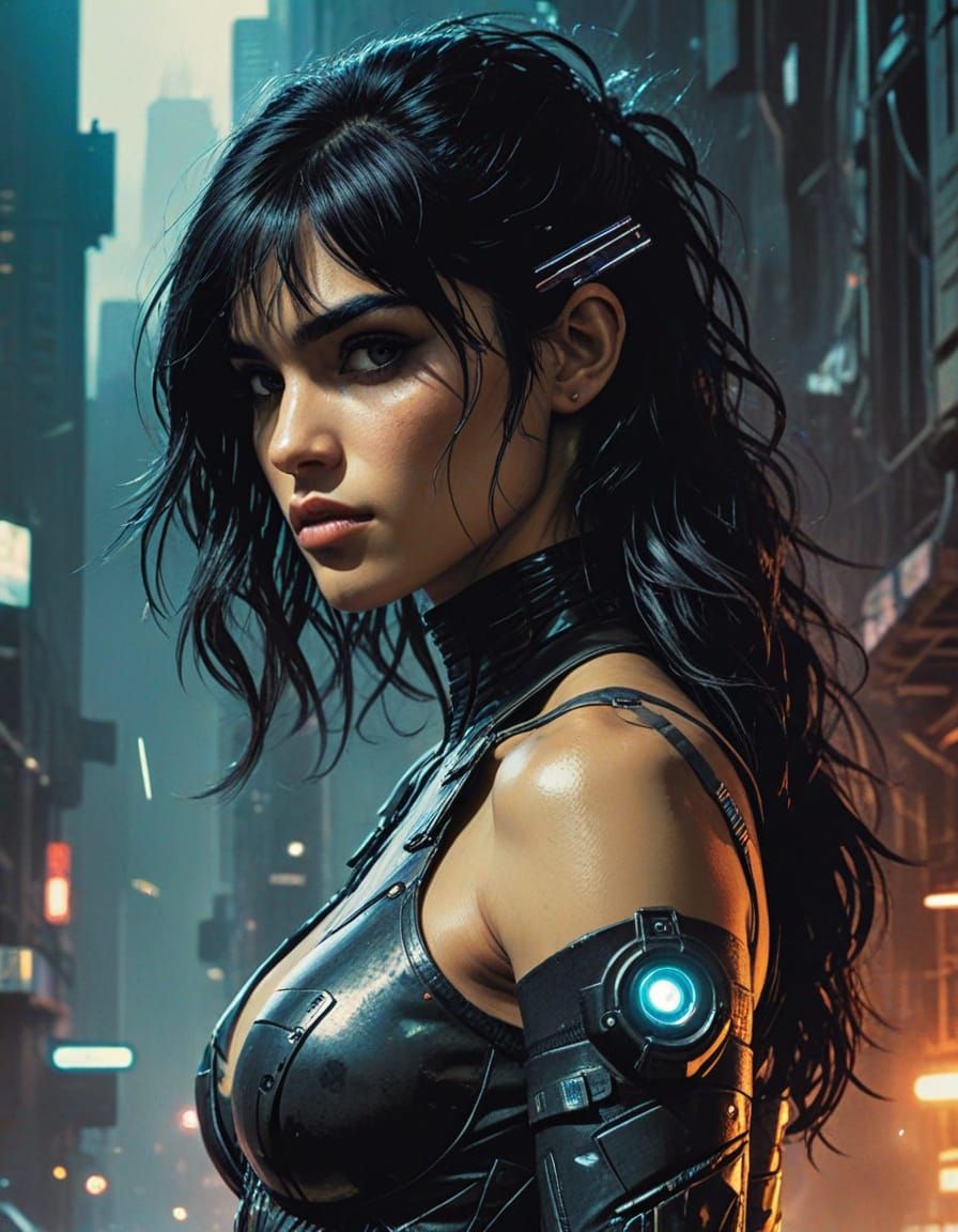 Cyberpunk Sofia Boutella in Comic Book Cover Art