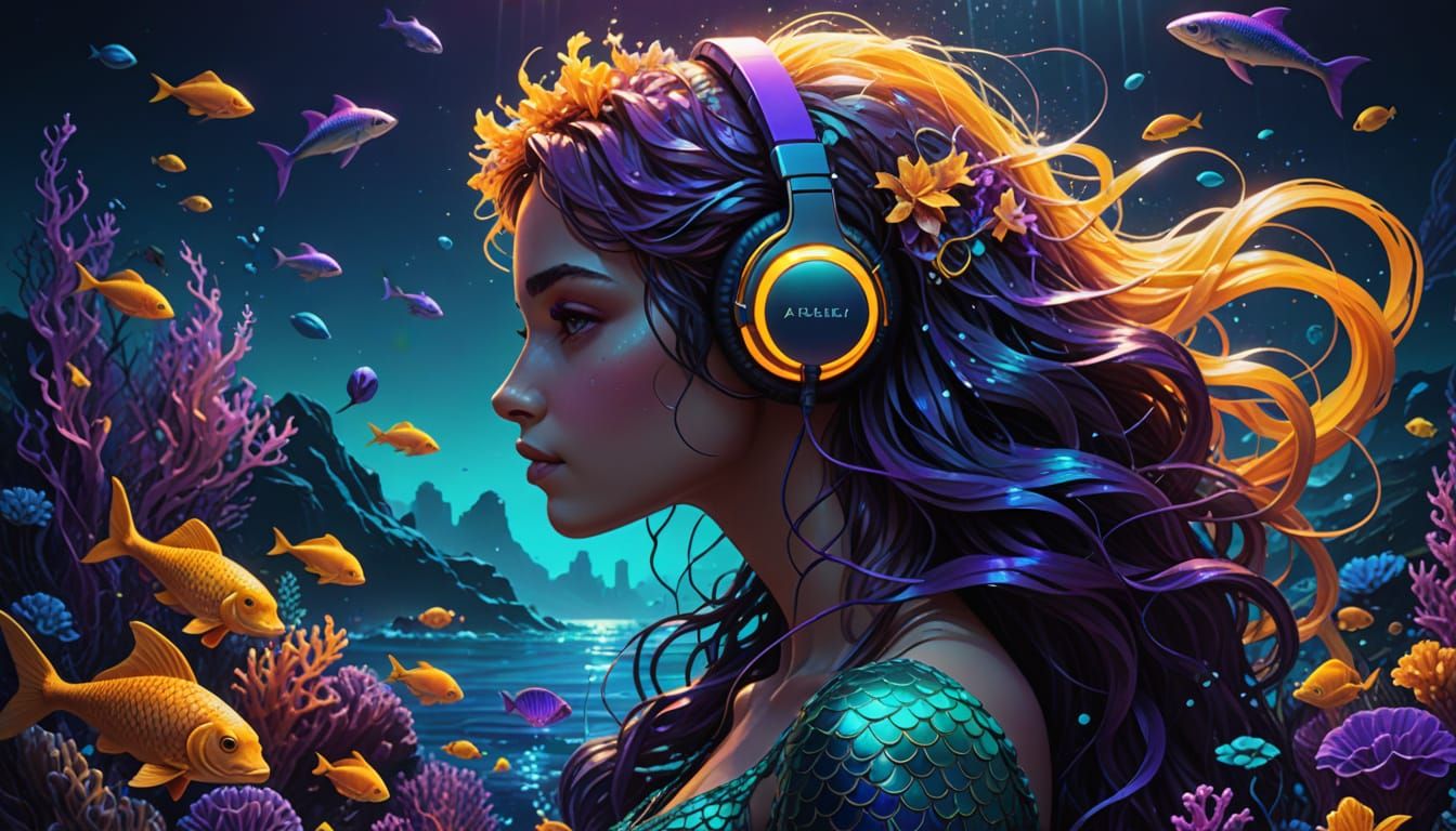 Enchanted Mermaid in a Neon Abyss