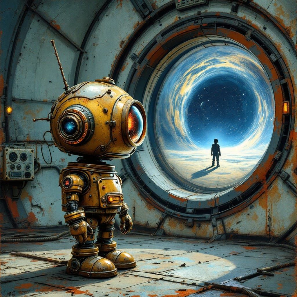 Unsettling Brass Robot in Abandoned Observatory