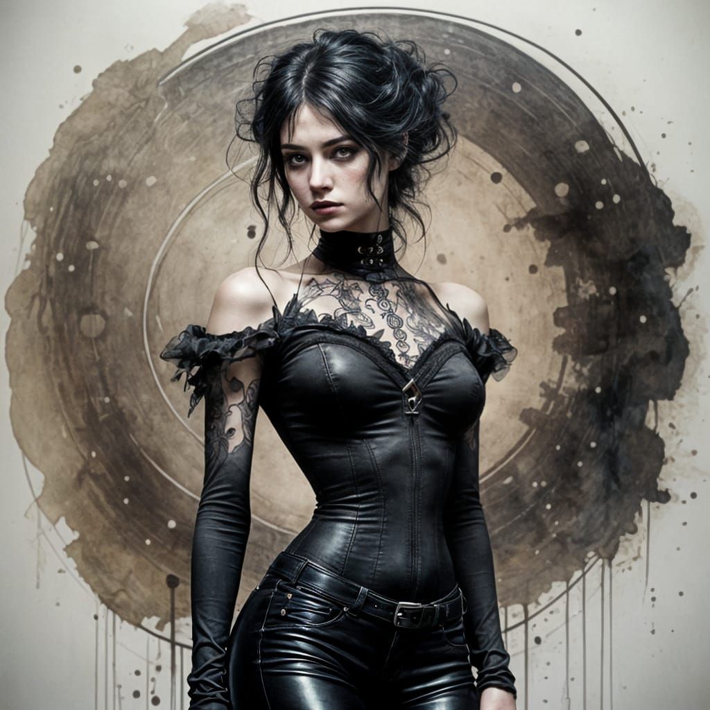 Goth Girl in Ink Art by Simon Bisley