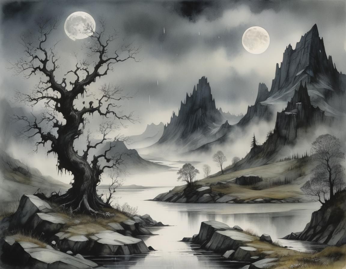 Cryptid Taxidermy in Nordic Landscape, Renaissance Painting