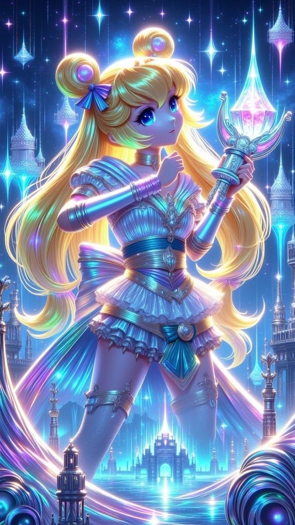 Sailor Moon in Elegant Sailor Senshi Uniform with Moon Rod