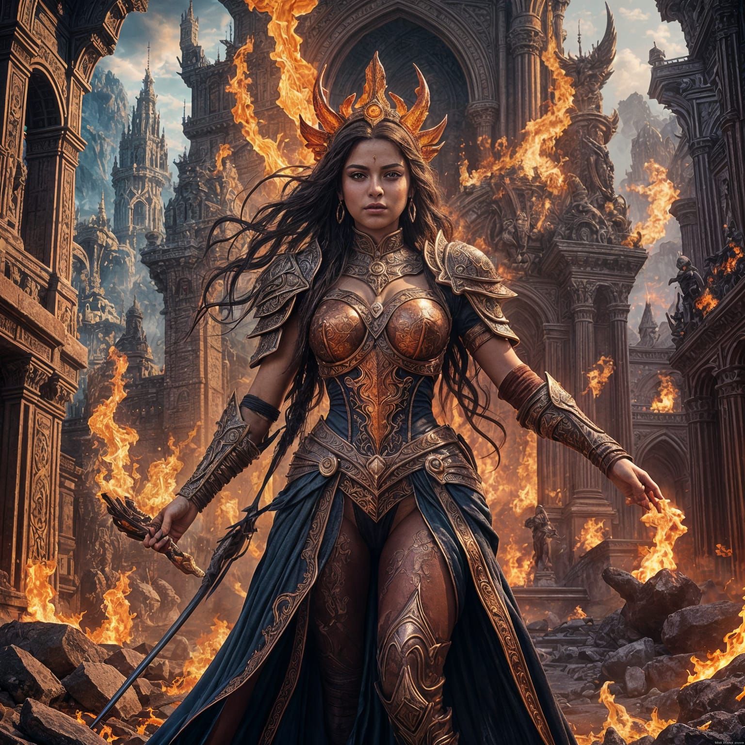Fiery Goddess in a Fantasy Concept Art