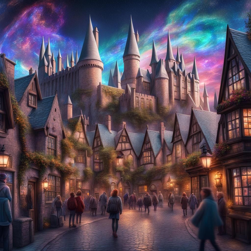 Hogsmeade: Cosmic Holographic Astral Illustration