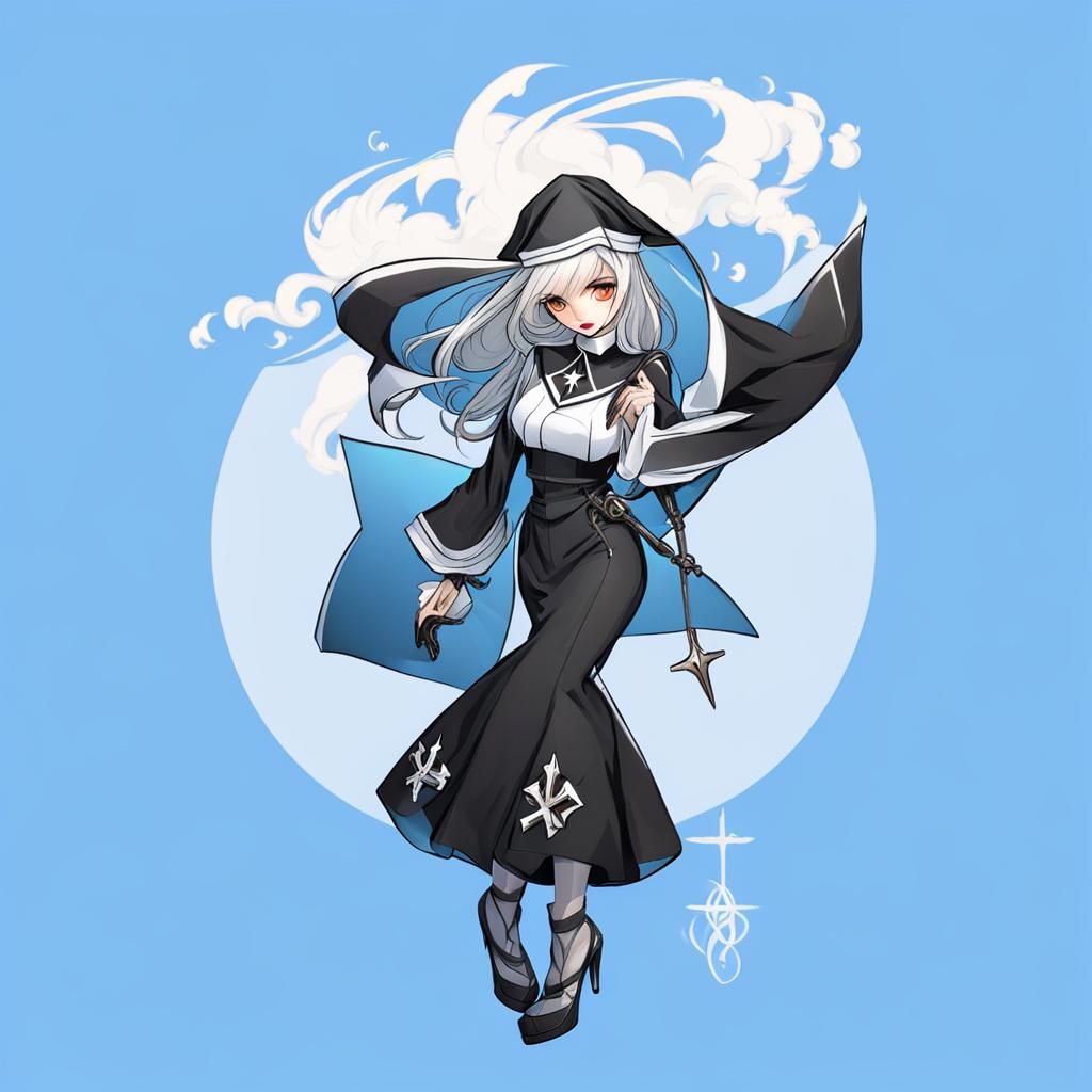 Stylized Nun Character in Modern Style