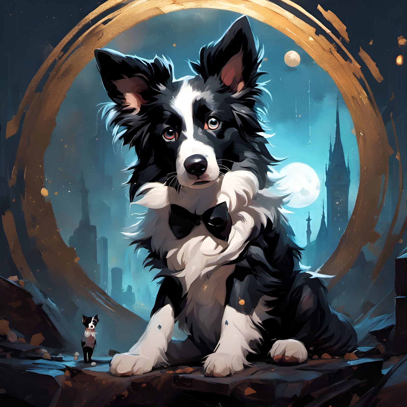 Chibi Border Collie in Tuxedo: Detailed 3D Art